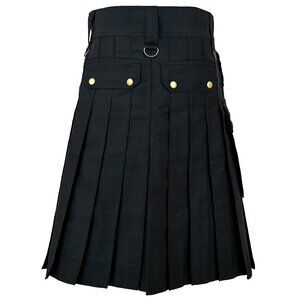 Scottish Men Highlander Kilt Black Men Cotton kilt With 6 pockets